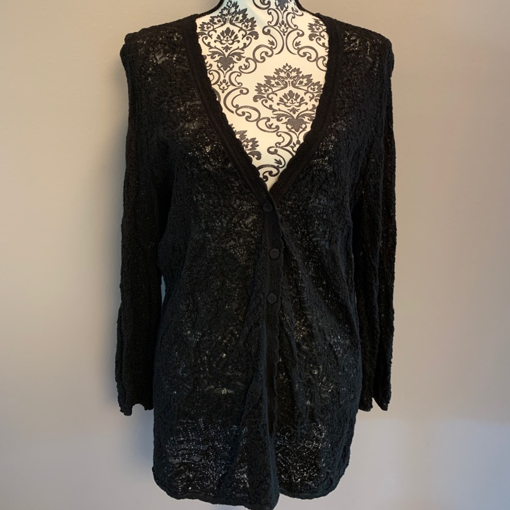 NIC+ZOE XL Black Cardigan With Sheer Detail